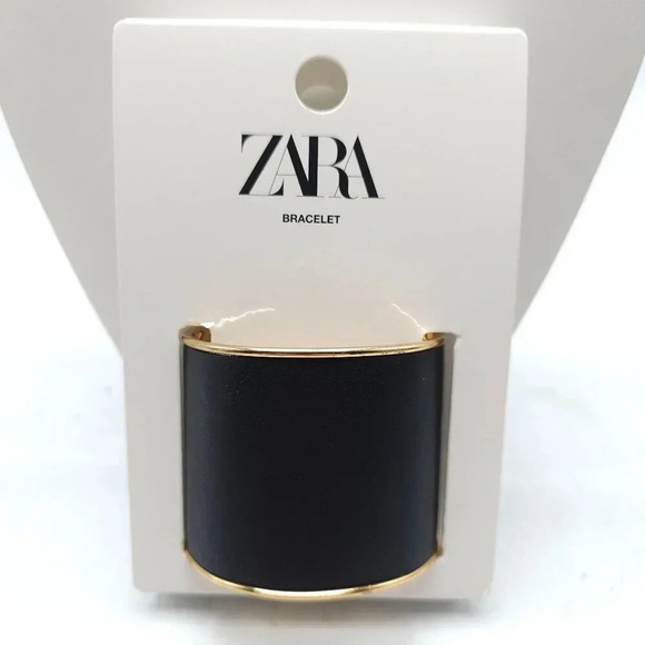 ZARA NEW WOMAN SS24 GOLDEN RIGID LEATHER CUFF BRACELET REF:4736/003 - Picture 1 of 5